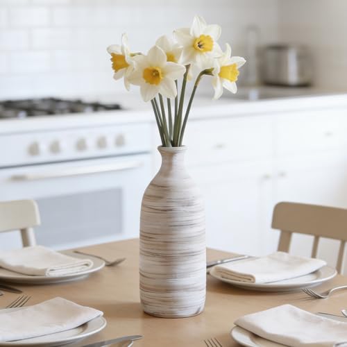 ALMA White Ceramic Vase 10 inch Tall, Narrow Boho Vases for Eucalyptus Leaf Branch, Small Pampas Grass Vase for Minimalist Home Decor, Coastal, Modern Bohemian Style Decor - color: Narrow Neck-white-10"