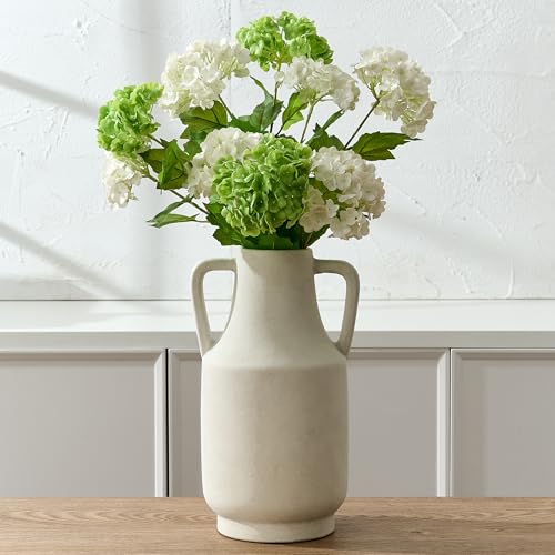 SIDUCAL Ceramic Rustic Flower Vase with Handles | 12 inch Tall Vase for Farmhouse Home Wedding Table Centerpieces, Large Decorative Terracotta Vases for Home Decor, Living Room,Shelf, Kiln-Fired White - color: 112-kiln-fired White