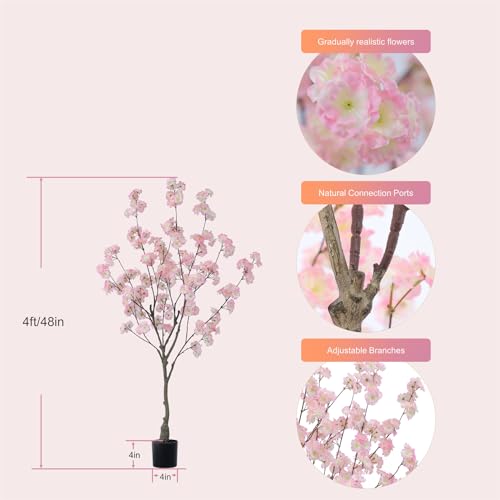 Nafresh Tall Artificial Cherry Blossom Tree, 4Ft(48'), Realistic Potted Silk Faux Tree, Indoor/Outdoor for Home, Office, Living Room, Bedroom, Porch - size: 4ft