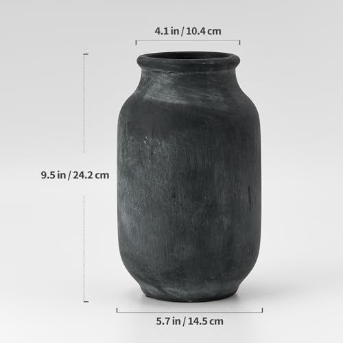 SIDUCAL Rustic Farmhouse Flower Vase | 9.5 Inch Large Ceramic Vase | Pampas Grass | Modern Farmhouse Decor for Home Decor, Table, Living Room Decoration, Shelf Decor, Mantel, Black - color: Gs18049-black