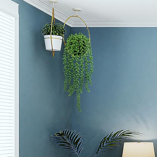LOYWREE 3Pcs Fake Plants Indoor Artificial String of Pearls Plant in Black Pots, Realistic Green Faux Succulent Hanging Plants for Shelf Decor Desk Home Garden Decorations - color: String of Pearls, size: 3Pack