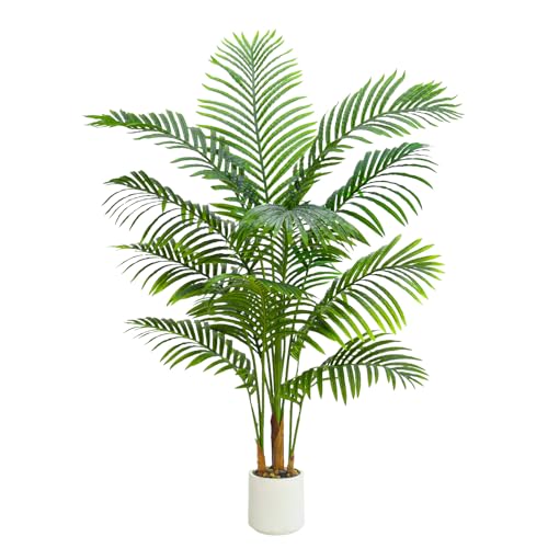 Artificial Palm Tree Indoor Plant 5FT Tall Fake Tropical Palm Tree in Pot, Real Bark Design Faux Areca Palm Tree for Home Office Living Room Bedroom Farmhouse Modern Outdoor Topiary Tree - size: 5FT