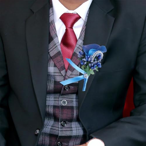 Royal Blue Calla Lily Boutonniere for Men Artificial Flowers Best Man Groomsman Boutonniere with Pins for Wedding Party Prom Homecoming Ceremony Anniversary Suit Decor (1, Royal Blue) - color: Royal Blue