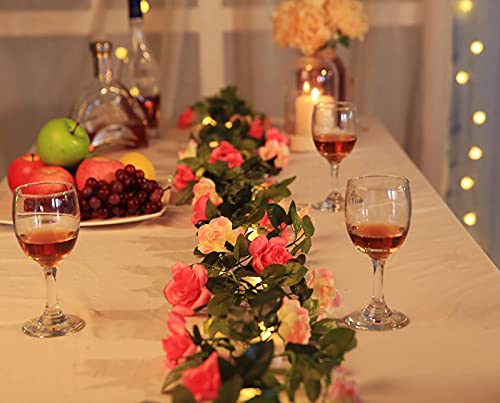 JUSTOYOU Artificial Rose Garland Vines Pink Flowers Hanging Silk Rose Vine for Wedding Home Office Arch Arrangement Decoration 7.6FT(2PCS) - color: Pink-a