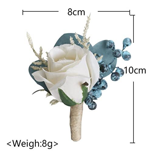 MOJUN Wedding Wrist Corsage Boutonniere Set Artificial Rose and Handmade Silk Bride Wrist Corsage and Men Boutonniere Set for Wedding Party Prom Decorations, Dusty Blue - color: Corsage and Boutonniere Set