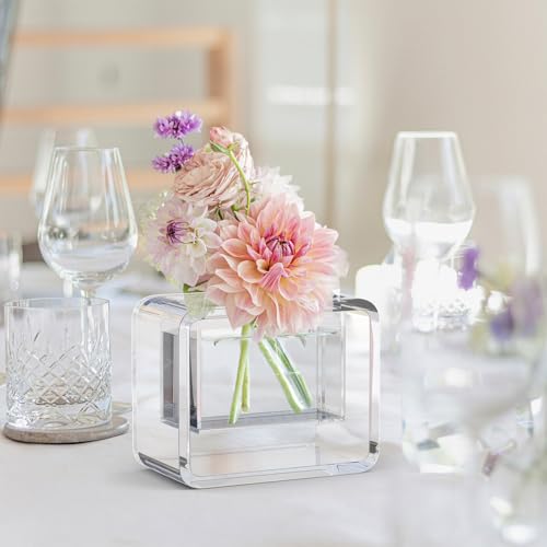 NIUBEE Acrylic Vase for Centerpieces, Clear Acrylic Flower Vase Display for Fresh/Artificial Flowers, Kid-Safe Transparent Flower Holder for Living Room/Office/Wedding/Anniversary (4.72 Inch) - size: 4.72 Inch