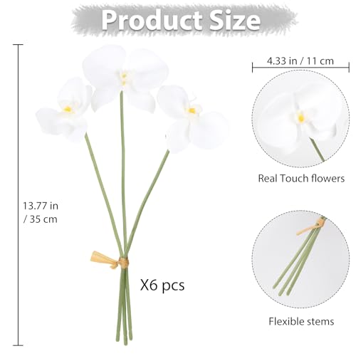 White Orchids Artificial Flowers 6 Bouquets 18 Heads Real Touch Faux Orchid Fake Flowers Bouquet for Vase Table Centerpiece Home Wedding Party Garden Decoration(White) - color: White