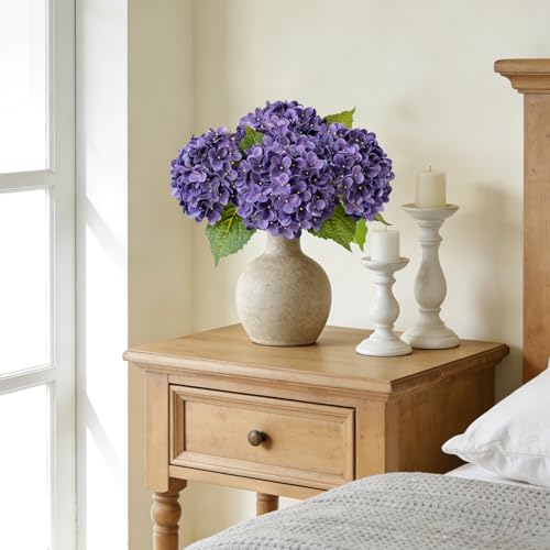ZYTUYO 20 inches 4 Pcs Violet Purple Real Touch Hydrangea Artificial Flowers Boho Lifelike Real Looking Latex Hydrangeas Flower with Long Stem for Home Decor Spring Table Centrepiece - color: Violet Purple
