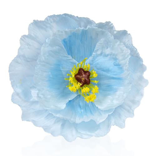 10 Pcs Remembrance Blue Poppy Artificial Flower Heads 6.7" Large Silk Poppy Heads Fake Flowers for Memorial Day Veterans Day Wedding Home Decoration Bouquet Corsages Party Centerpiece - color: Blue