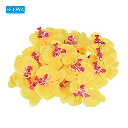 PATIKIL 3.9" Artificial Orchid Flower Heads, 20 Pack Silk Phalaenopsis Fake Butterfly Orchid Heads for Wedding Floral Bouquet Decor DIY Craft Making, Yellow - color: Yellow, size: 3.9"