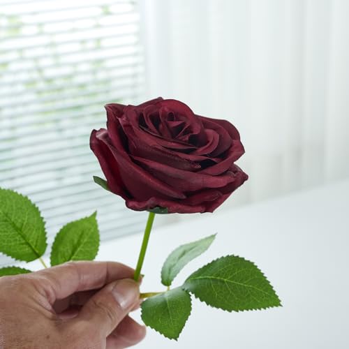 Carlita's Blooms 50pcs Burgundy Rose Artificial Silk Roses, Realistic, Long Lasting, Versatile for Weddings & Parties - color: 50pcs Burgundy