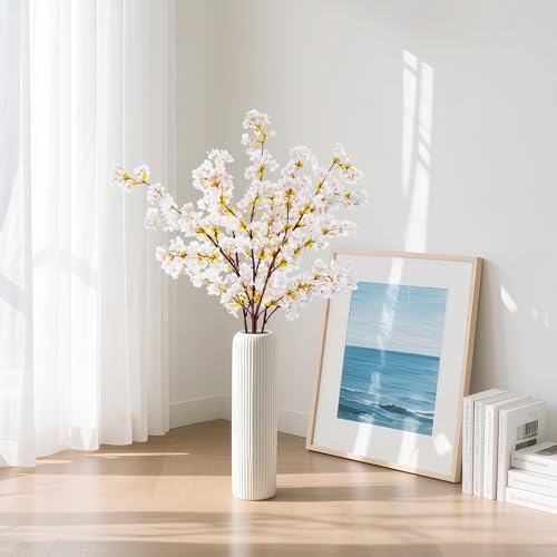 SITUMEIZI Artificial Cherry Blossom Branches Silk 39 Inch Faux Cherry Flowers Peach Tall Stems for Home Wedding Bedroom Table Japanese Real Touch Vase Decoration(3Pcs,Ivory White) - color: 3pcs-premium Ivory White, size: 39 Inches