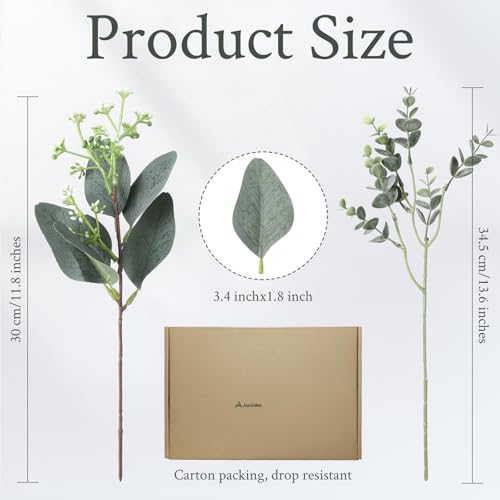 Janinka Mixed Eucalyptus Leaves Stems Bulk with White Seeds Artificial Silver Dollar Leaves Sprays Faux Oval for Wreath Garland Floral Bouquets Arrangement Wedding Greenery Decoration (40)