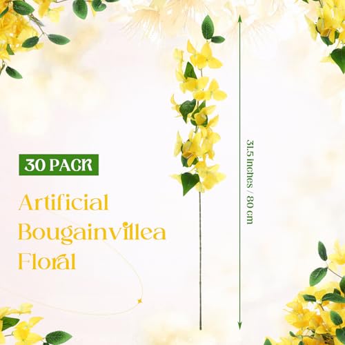 30 Pcs Artificial Faux Bougainvillea Fake Flower Silk Bougainvillea Branches UV Resistant Outdoor Indoor Decoration for Wedding Home Centerpieces Outside Decor (Yellow) - color: Yellow