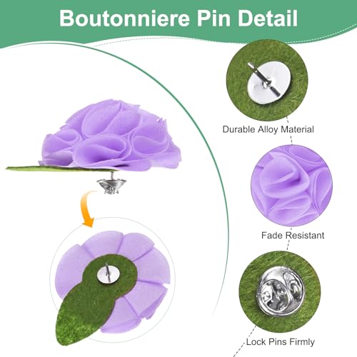 M METERXITY 12-Pack Lapel Pin for Men, Handmade Flower Brooch Button Pins for Men Suits, Formal Boutonnieres - color: Purple