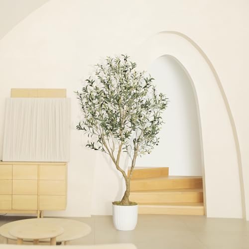 LYERSE Olive Tree 6ft - Olive Trees Artificial Indoor with Large Olive Branches and Lifelike Fruits - Faux Olive Tree for Modern Home Office House Living Room Decor - size: 6ft