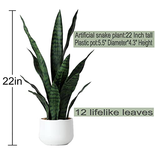 Beebel Artificial Snake Plant 22 Inch Fake Sansevieria Fake Agave Potted Plants Plastic Greenery for Home Garden Office Store Decoration 12 Leaves (Green) - color: Green