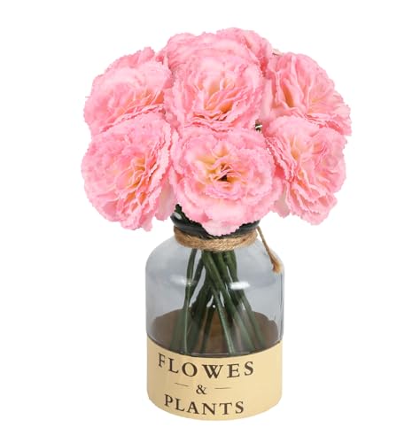 IPOPU Fake Carnations Pink Flowers Artificial 10PCS Carnations Flowers 11.4" Small Fake Flowers Silk Flower with Stems of Baby Shower Decorations Table Decor Centerpieces (Pink) - color: Pink