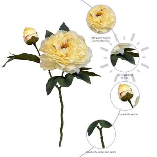 4 PCS Premium White Peonies Artificial Flowers,19.2’’Fake Faux Silk Peonies for Centerpieces Wedding Home Decor (4, Yellow) - color: Yellow