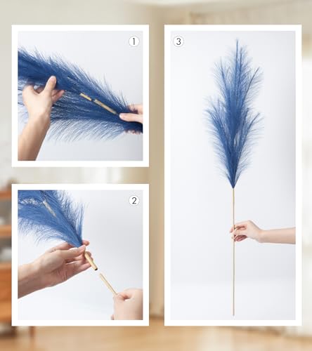 9 Pcs 45" Tall Pampas Grass Blue Decor, Long Stem Artificial Flower Floor Vase Large Faux Floral Pompas Fake Plants Dried Bouquet Arrangement Vase Filler for Boho Home Wedding Decoration - color: 9 Pcs 45" Blue Style