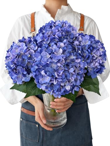 JINWOE Violet Puple Fake Hydrangea Artificial Flowers, 4PCS 21" Large Lifelike Silk Artificial Hydrangeas, Full Fake Flowers for Outdoor Porch Bouquet Wedding Home Indoor Baby Showers - color: Hyacinthine