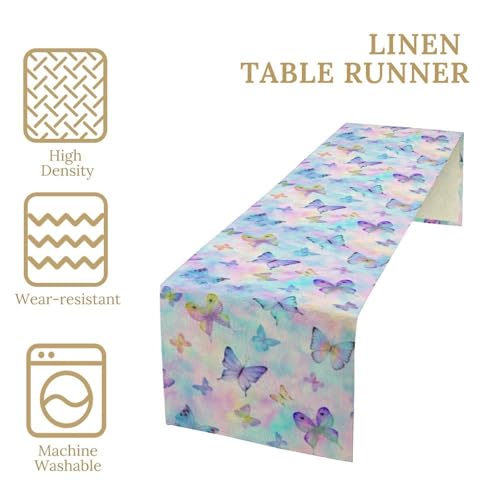 Butterfly Table Runner,Watercolour Purple Dream Butterflies Table Runner for Home Indoor Outdoor Kitchen Holiday Party Wedding Decor 13x36 Inch - color: Butterfly-1, size: 13x36in