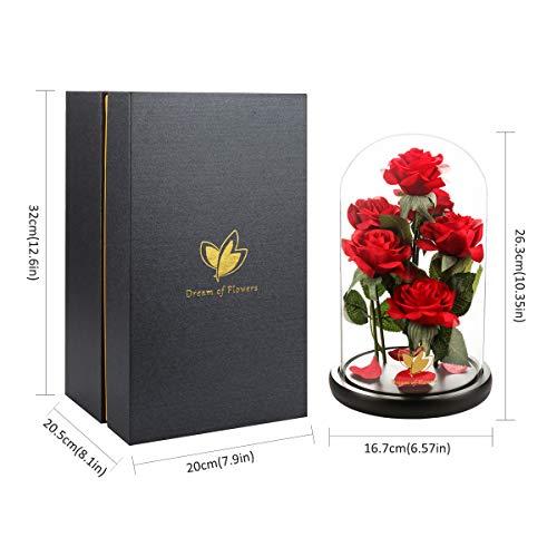 Mothers Day,Birthday Gifts for Women,Beauty and The Beast Rose,Artificial Silk Rose Preserved Forever in Glass Dome,Valentine's Day,Christmas,Anniversary,Flower Roses Gifts for Mom Wife Girlfriend - color: Rose Red