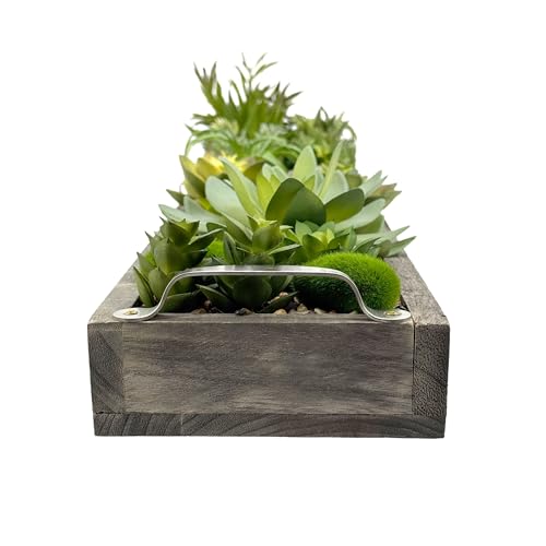 Galt International Faux Assorted Succulent in 31" Wood Tray w/Handles w/Brown Rocks | Grey Wood Tray, Artificial Green Moss, Dining Coffee Table Centerpiece (Updated 2026 Packaging) - color: Brown Rocks