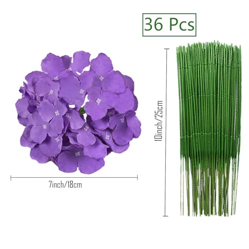 FagusHome Silk Hydrangea Heads 36 Pcs Artificial Flowers Heads and 3 Dozens Stems Fake Hydrangea Flowers with Stems for Home Wedding Decor (Purple) - color: Purple