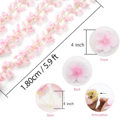 6PC 35.4FT Cherry Blossom Flowers Garland Vine for Decoration Artificial Pink Flower Garland Silk Sakura Vines Hanging for Wedding Party Valentine Japanese Spring Home Decor - color: Pink, size: 6 PC