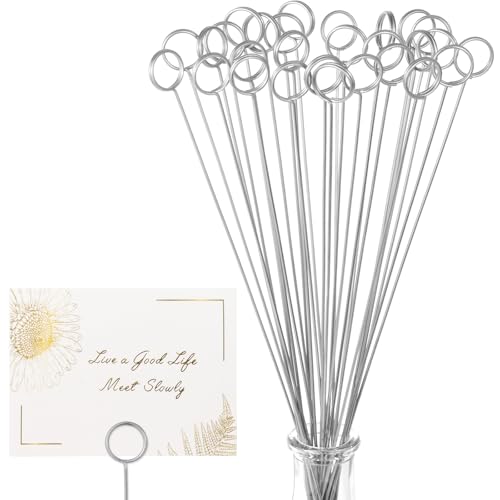 30Pcs Floral Card Holder Picks-Wire Place Card Holder for Wedding-Metal Photo Picture Clip Holder-Table Name Number Holder,Memo Note Holder for Flower Arrangement,Wedding,Baby Shower,Party,Decorations (Silver, Round) - color: Silver, size: Round
