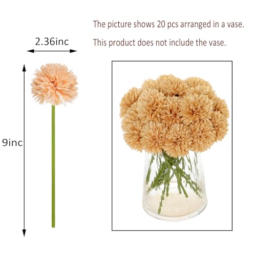 Kimura's Cabin 20Pcs Fake Chrysanthemums Artificial Flowers Faux Silk Mums Flower with Stem Ball Flowers for Wedding Floral Arrangements Fall Home Table Centerpieces Decor Vase Fillers(Champagne) - color: Champagne