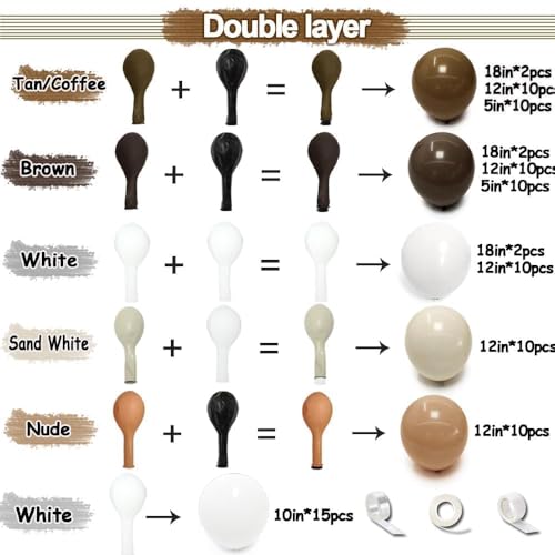 Brown Nude Balloon Arch Kit Double Stuffed Neutral Blush White Sand Balloon Garland Latex Coffee Tan Cream Balloons for Baby Shower Birthday Boho Woodland Wild Bridal Bear Wedding Party Decor - color: Neutral Brown White