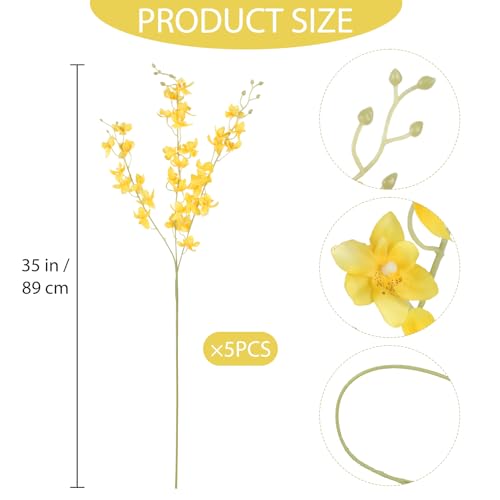 Artificial Orchid Silk Fake Yellow Flowers 5PCS Long Stem Artificial Flowers that Look Real Dancing Lady Orchids for Tall Vase Home Outdoor Wedding Party Office Decoration(Yellow) - color: Yellow