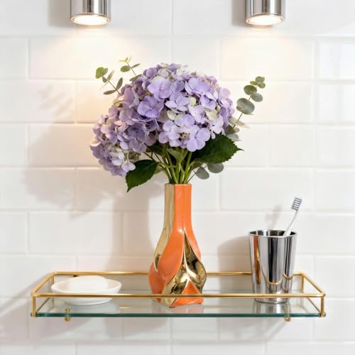 10.6" Orange and Gold Ceramic Vase, Modern Geometric Flower Vase for Dining Table Centerpiece, Elegant Decorative Vase for Pampas Grass, Living Room, Bedroom, Office, Tabletop Decoration - color: Orange Gold