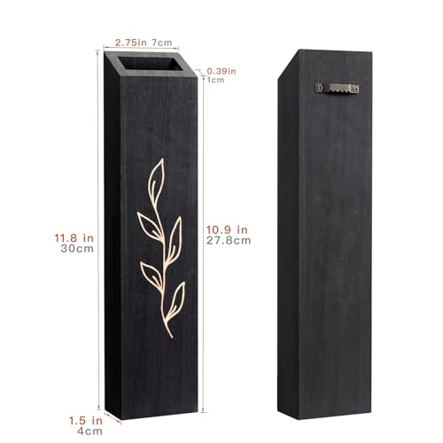 Wood Wall Planter, Farmhouse 4 Pack Indoor Pocket Wall Vases Decor for Living Room Bedroom Dried Flowers Faux Greenery Plants (Black) - color: Black