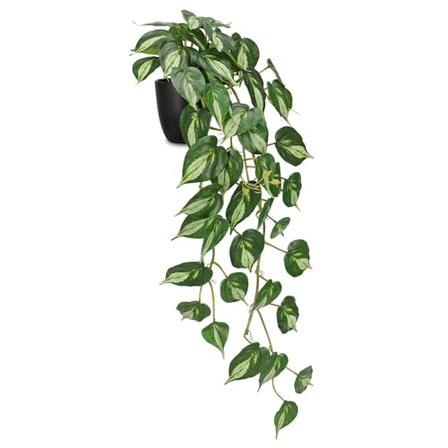 GnFlus Artificial Pothos Fake Ivy Plant with Pot Faux Light Green Leaves Featuring for Home Shelf Decor Indoor Silk Artificial Plant Large - color: Light Green-black Pot