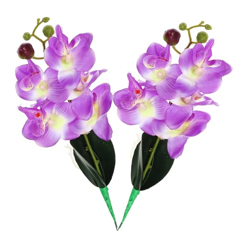 uxcell 2 Pcs Artificial Phalaenopsis Fake Flowers, 12 Inch Real Touch Artificial Floral Fake Bouquet for Wedding Bride Shower Gift Home Decor DIY Crafts, Purple - color: Purple, size: 12 Inch