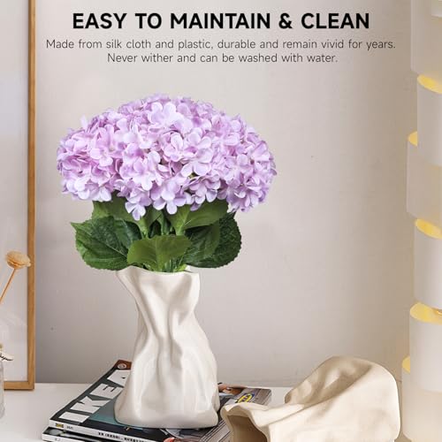 6 PCS Artificial Hydrangea Flowers, Faux Silk Hydrangea with Long Stems, Home Wedding Decor, Table Centerpieces, Party Decorations(Light Purple) - color: Light Purple