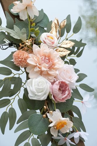 Faux Flower Swag Set of 2 for Wedding Welcome Signs Floral Swag Wedding Reception Ceremony Signs Decor (Champagne & Pink) - color: Coral Pink