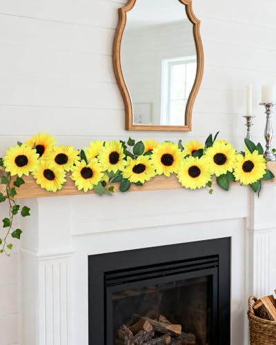 Coferset 30 Blooms Artificial Sunflower Garland, 3Pack Realistic Sunflowers Artificial Flowers 7.5Ft Silk Fake Sunflowers Vine with Green Leaves for Baby Shower Wedding Party Garden Wall Decor - color: 3pcs