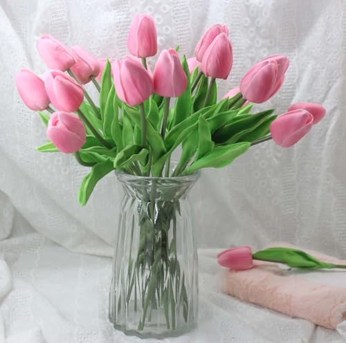 10-Heads Tulips Artificial Flowers Arrangement Centerpiece Decoration Flowers for Wedding Flowers Bouquets Office Desk (Pink) - color: Pink