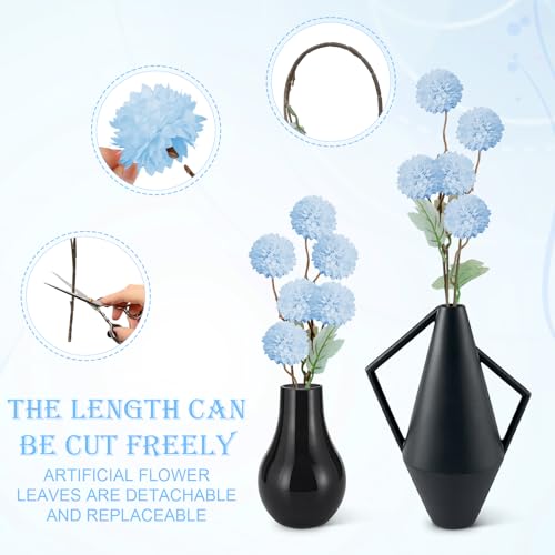 INQCMY Artificial Flowers 12 Pcs Fake Chrysanthemums Faux Kiku Flower Long Stem 20" Realistic Silk Pompon Mums for Vase Wedding Bouquets Centerpieces Home Decor (Blue) - color: Blue