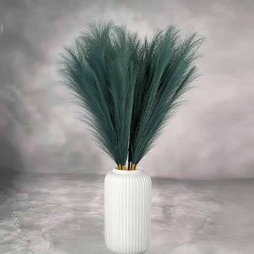 Artificial Faux Pampas Grass 8 Pcs Fake Artificial Adjustable Pampas Grass Variable Length Tall Fluffy Stems Table Vase Filler Centerpiece for Living Room Decor Boho Decor Wedding Dark Green - color: Darkgreen