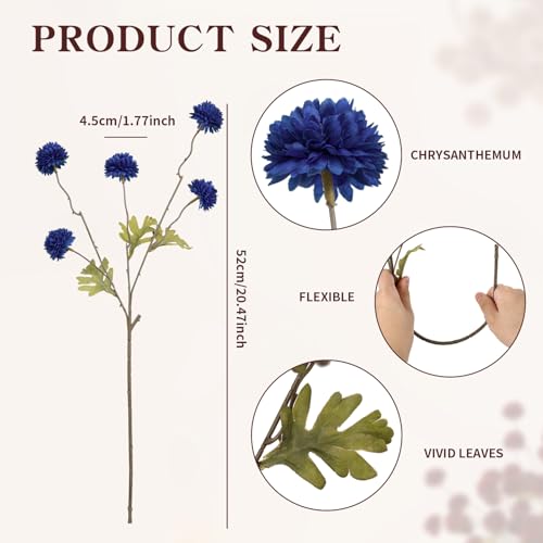 DuHouse 6pcs Artificial Flowers Faux Silk Pompon Mum,Silk Small Mini Chrysanthemum Ball with Stems for DIY Wedding Bouquets Centerpieces Vase Home Table Kitchen Decorations(Dark Blue) - color: Dark Blue, size: 6pcs
