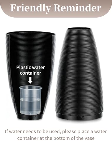 Sziqiqi Black Tall Floor Vases: 27.5in Metal Extra Large Decorative Vase for Pampas Grass Fake Plant Dried Flowers - Detachable Ribbed Big Standing Vase for Living Room Indoor Fireplace Home Decor - color: Black
