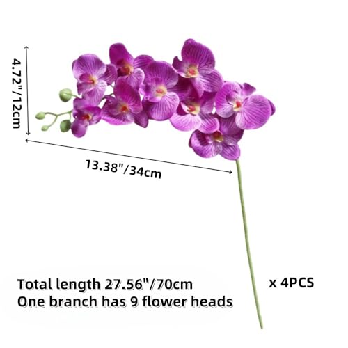 XZJMY Artificial Phalaenopsis Flowers,27.5" Fake Orchid Stems,Real Touch Orchid Flower Silk Phalaenopsis for Home Decor Wedding Centerpieces (4, Fuchsia) - color: Fuchsia