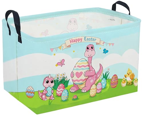 Rectangular Easter Dinosaur Basket,Dinosaur Basket.Cute Baskets for Room Decor, Kids Baskets with Handles.Books Bins,Gifts Box. (Cute dinosaur) - color: Cute dinosaur