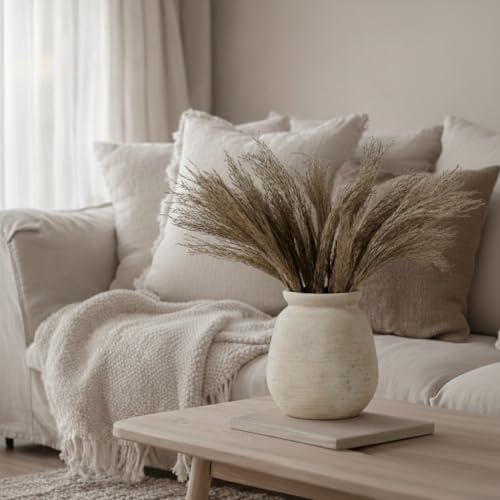 SIDUCAL Ceramic Rustic Farmhouse Vase | 7.3 Inch Pottery Decorative Flower for Home Decor | Sand Glaze Finish Boho Vase for Table, Living Room, Bathroom Decoration, Shelf Decor, Mantel, White - color: 18077-white
