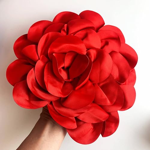 Heyiwell Large Satin Fabric flower for Brooch Pin Wedding Party Dance Dress Suit Clothes Head Hair Accessories DIY Decor 9.45"Inch - color: Red